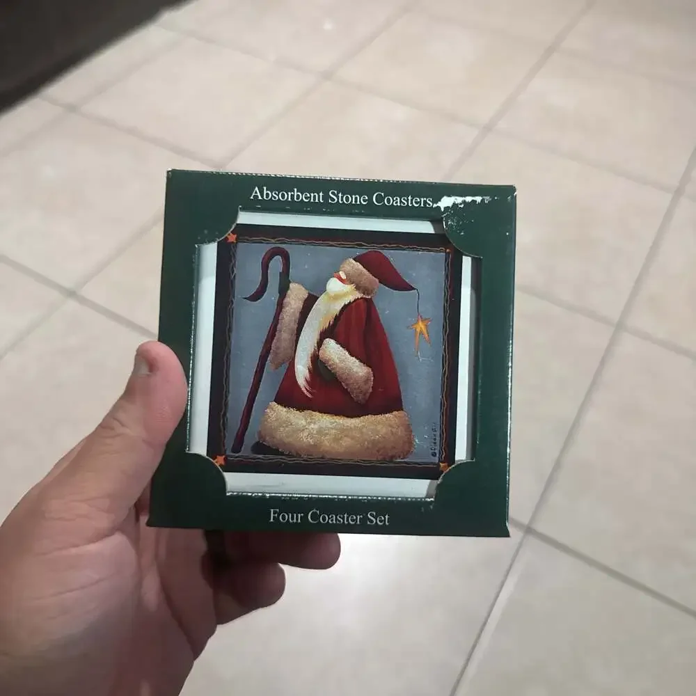 Christmas Santa Absorbent Stone Coasters - Four Coaster Set